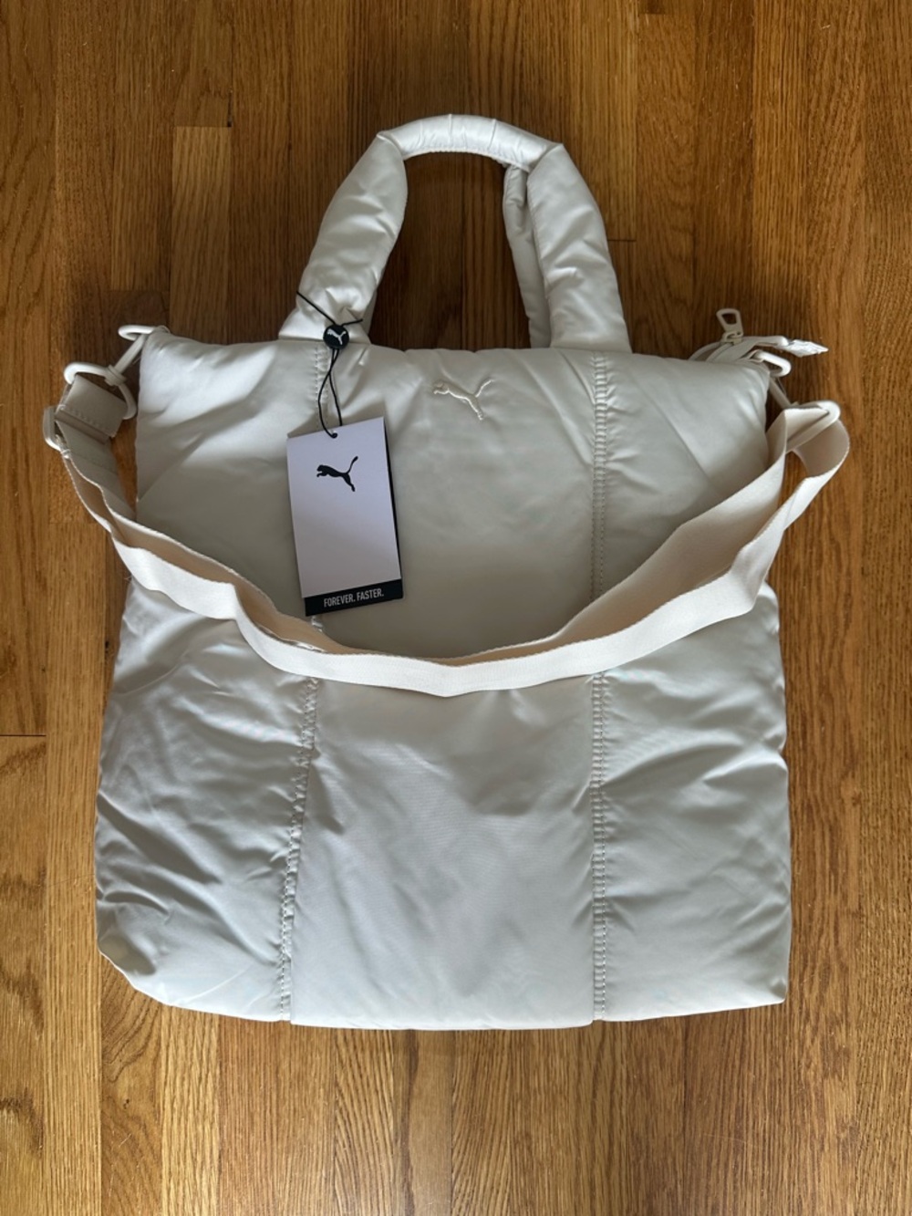 PUMA Cream Quilted Padded Tote with Adjustable Strap